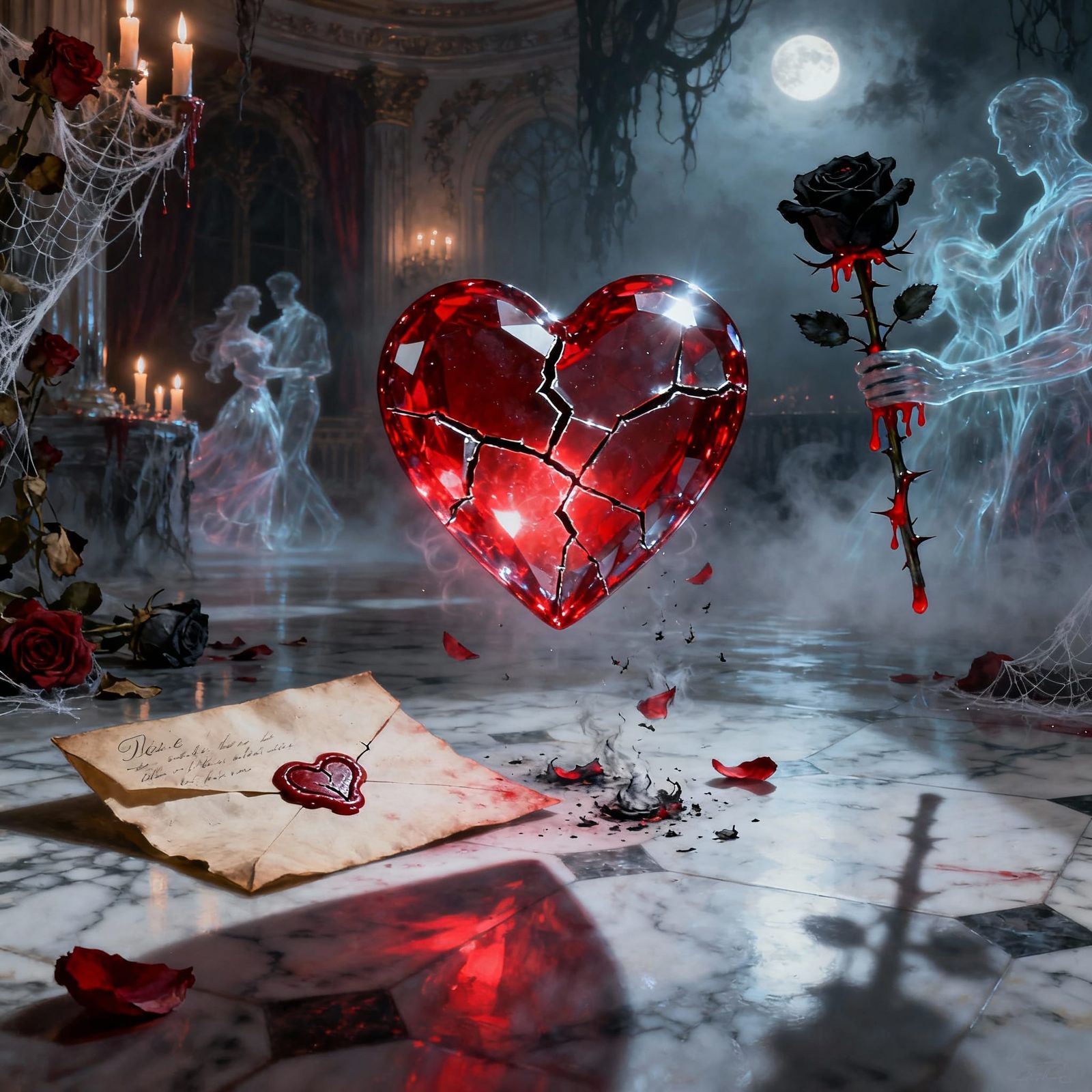 Gothic Valentine's Day Cracked Glass Heart Scene