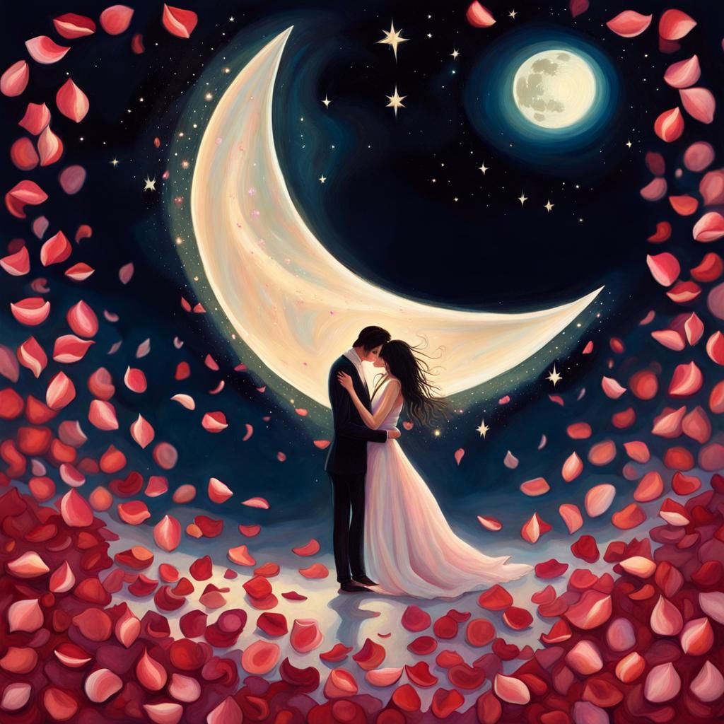 Sapphic Kiss Under Moonlight in Ethereal Style