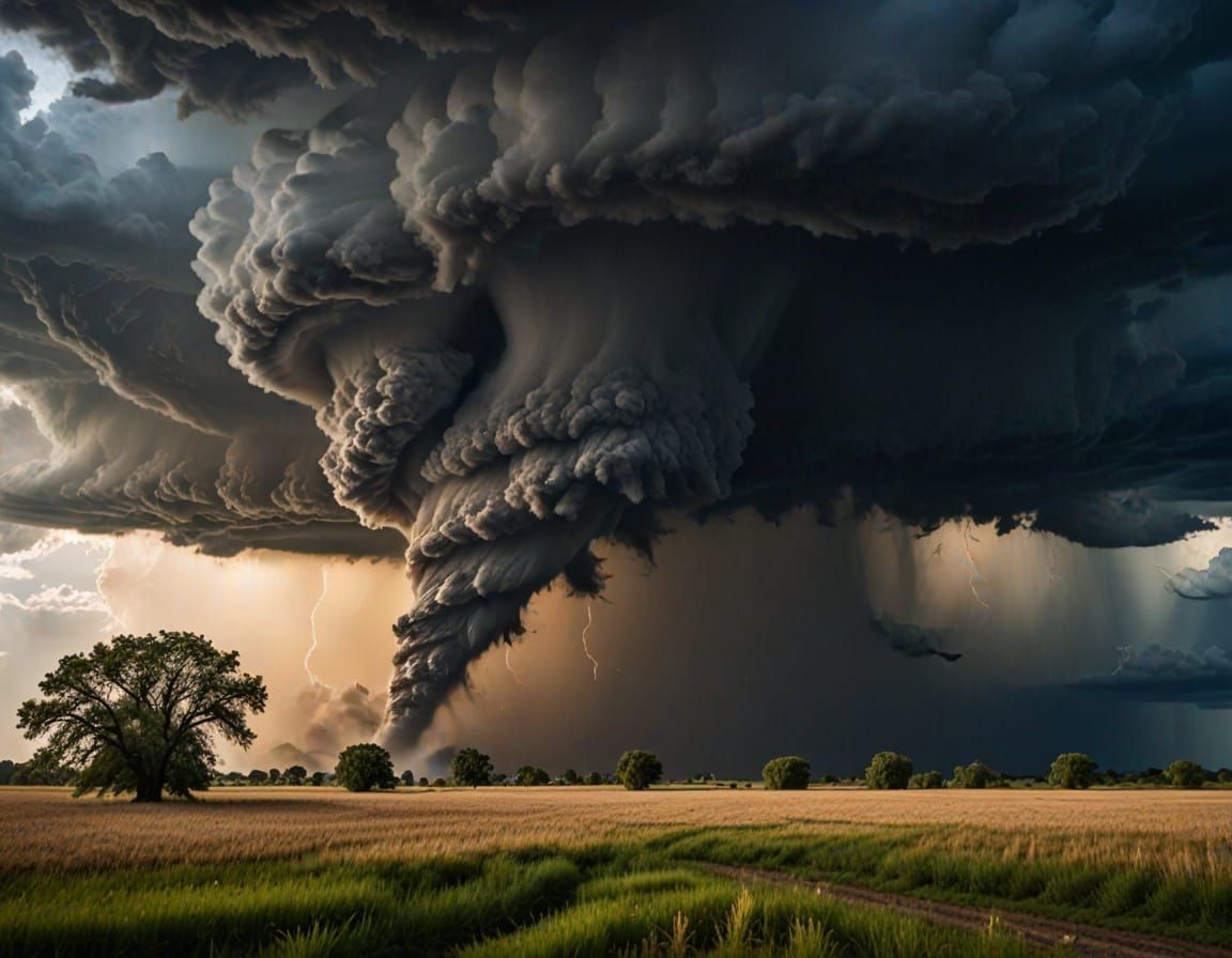 Dramatic Rural Landscape Tornado in Golden Hour