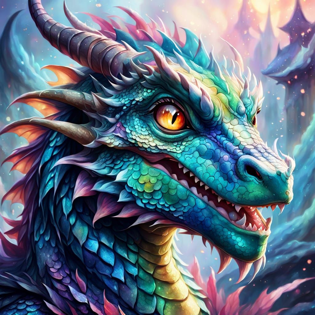 Cute Dragon Applying Makeup: Fantasy Illustration