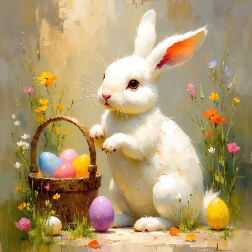 Whimsical Easter Bunny Delights with Colorful Eggs
