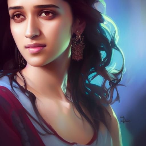 Shraddha Kapoor Portrait in Hyperdetailed Digital Art Style