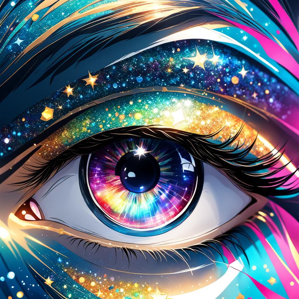 Sparkling Anime Eye Close-up: Digital Art