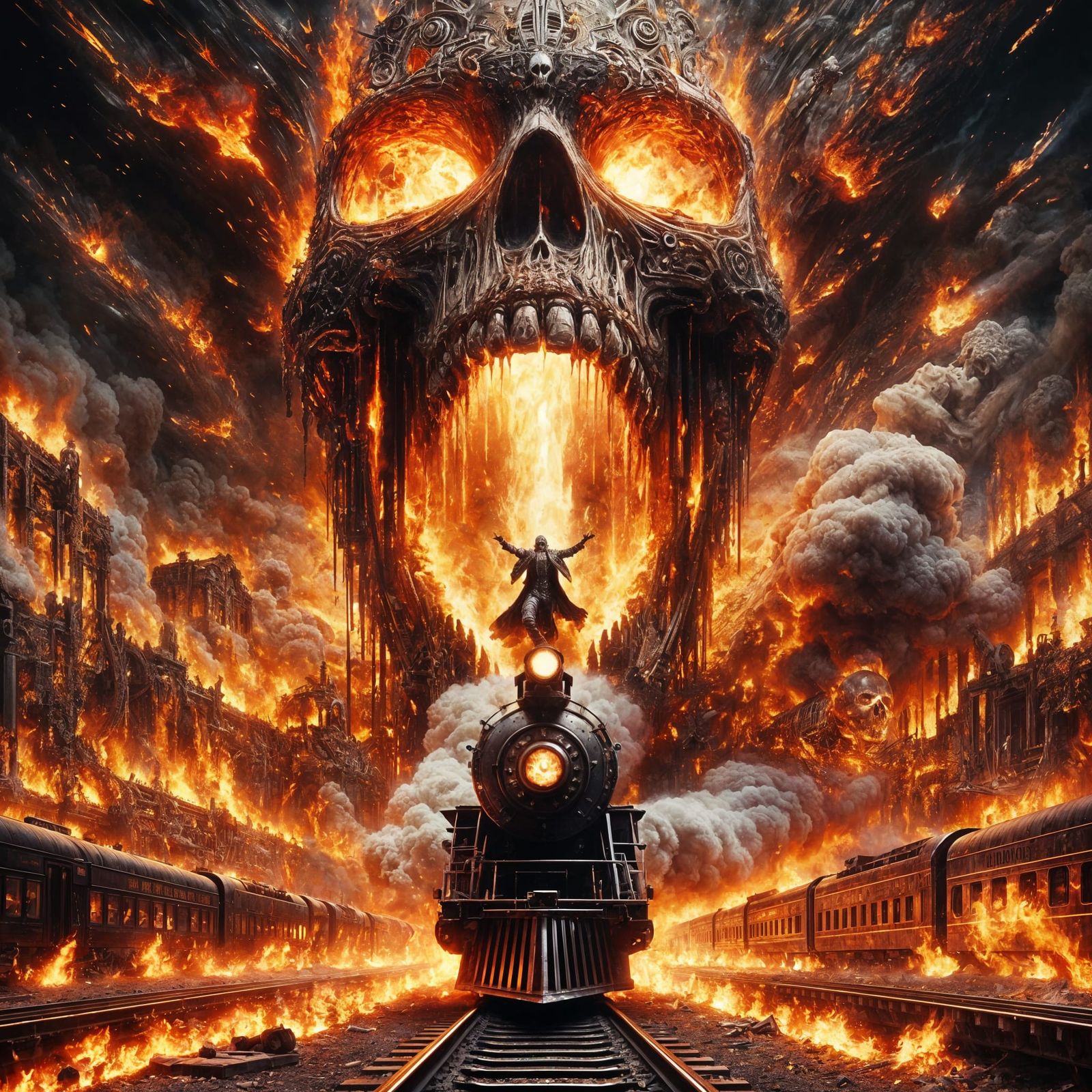 Epic Steampunk Train of the Damned in Fiery Ruin