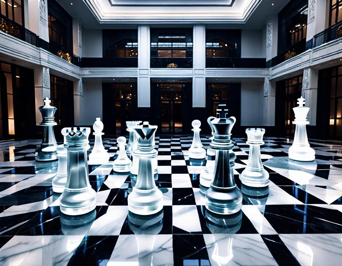 Crystalline Chess Pieces in Art Deco Building
