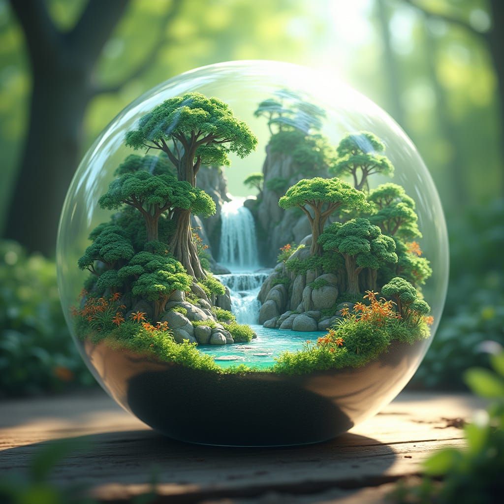 Vibrant Glass Ecosystem in 3D Anime Style