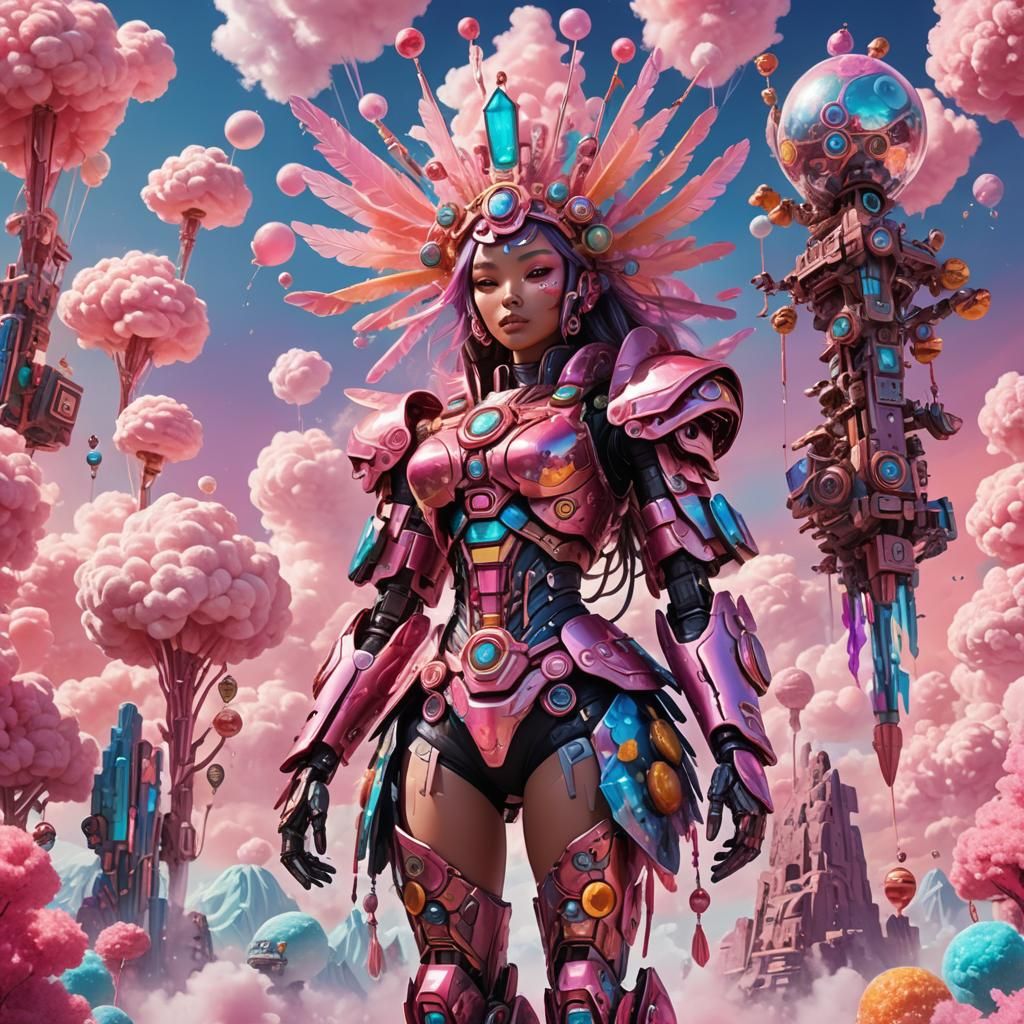 Candy-Coated Mecha Girl with Aztec Exoskeleton