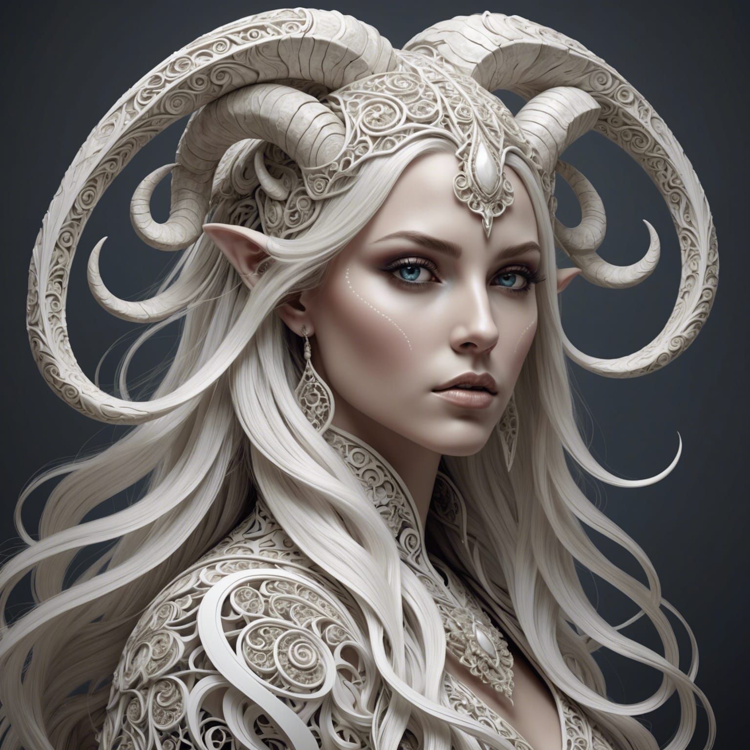 Aries Woman with Horns in Abstract Fractal Art