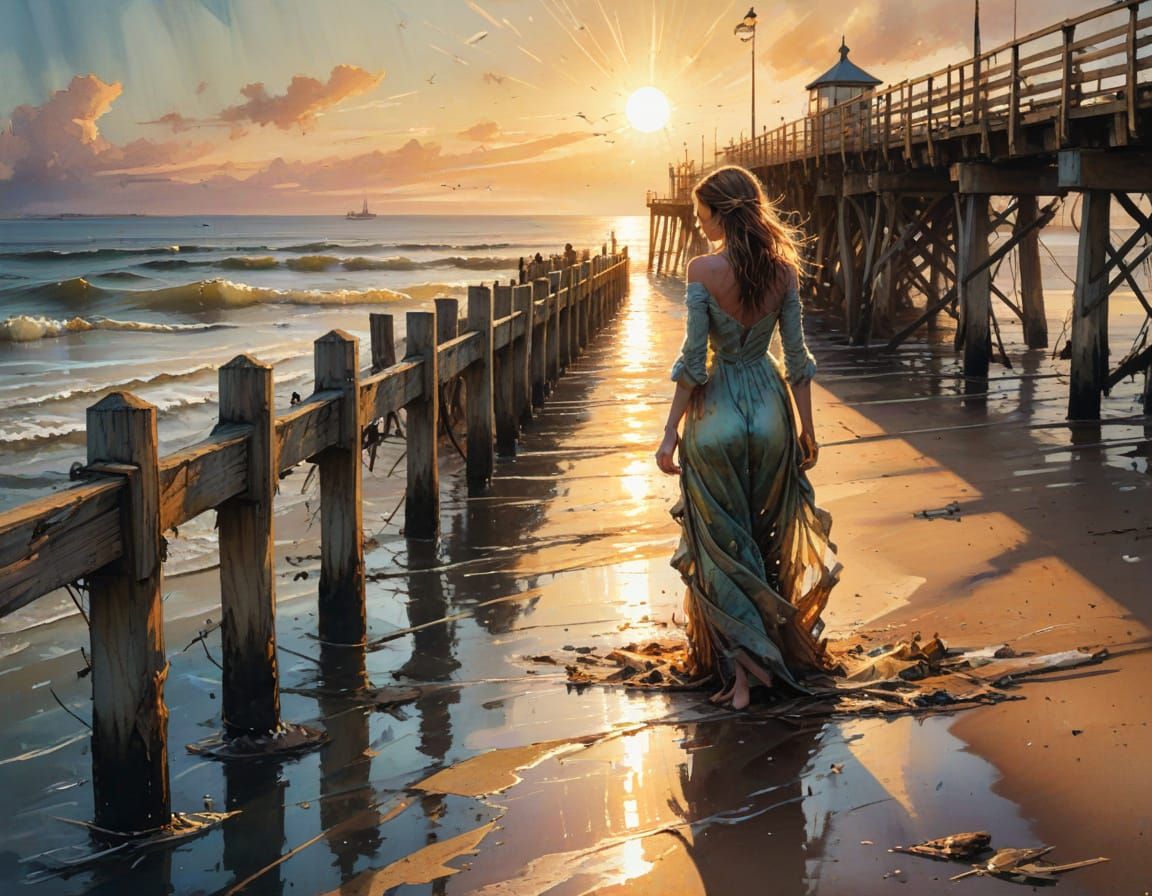 18th Century Seaside Pier in Splash Art Style