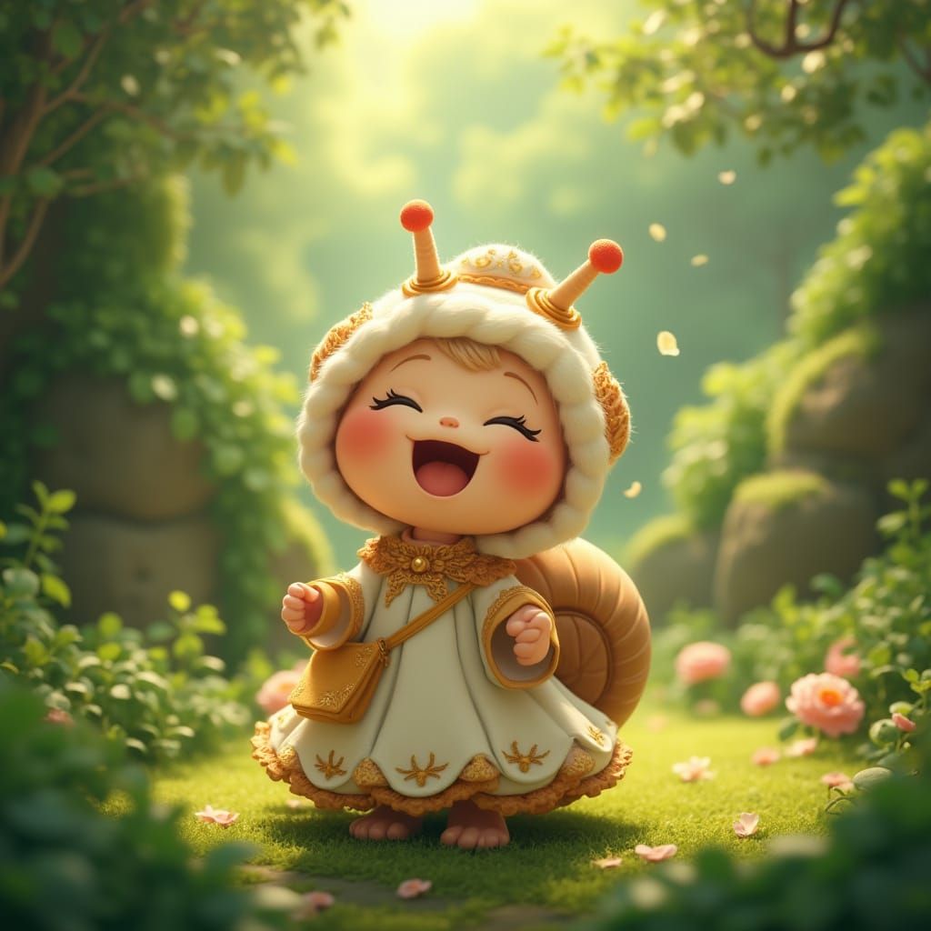 Joyful Snail in Ghibli-Inspired Natural Setting