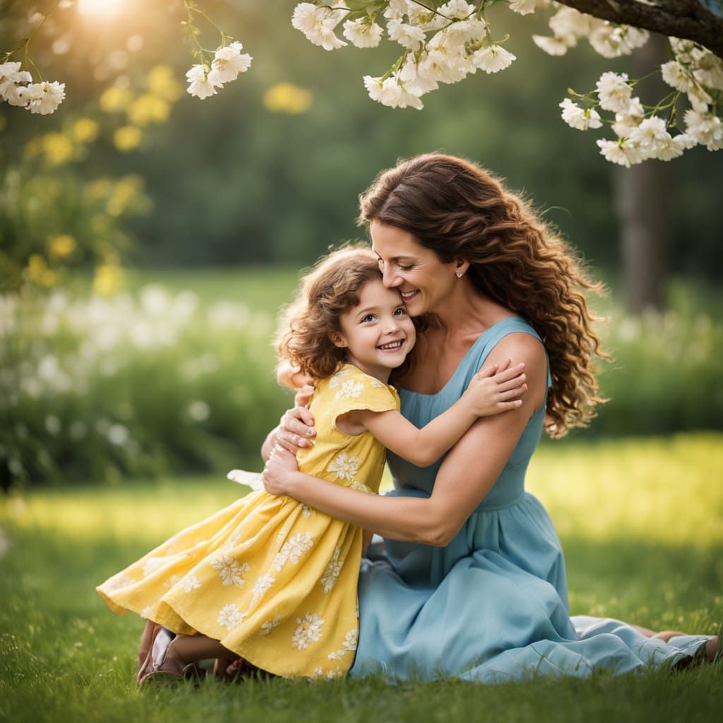 Mother's Warm Embrace in Golden Light