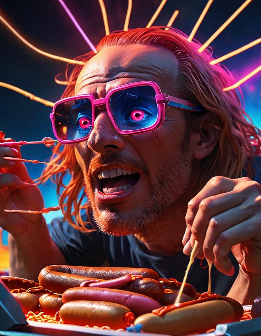 Cyclops Toasting Hotdogs with Laser Vision, Moebius Style