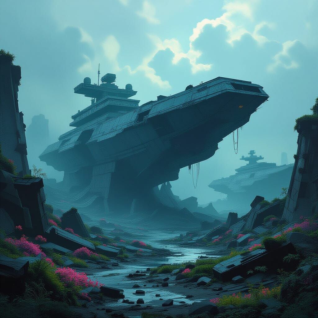 Ethereal Starship Graveyard in Cinematic Style