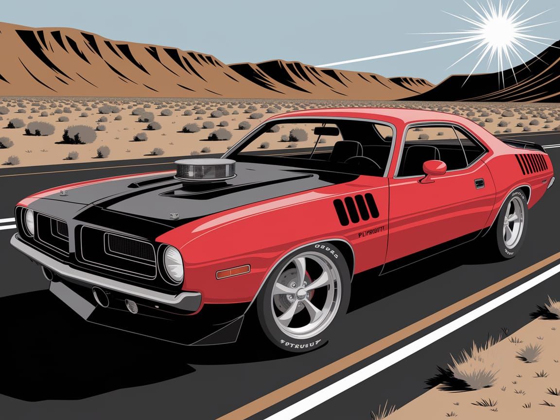 Vintage Muscle Car Reimagined in Comic Book Style