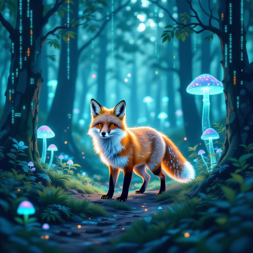 Fox of Code Explores Pixelated Forest in Painterly Style