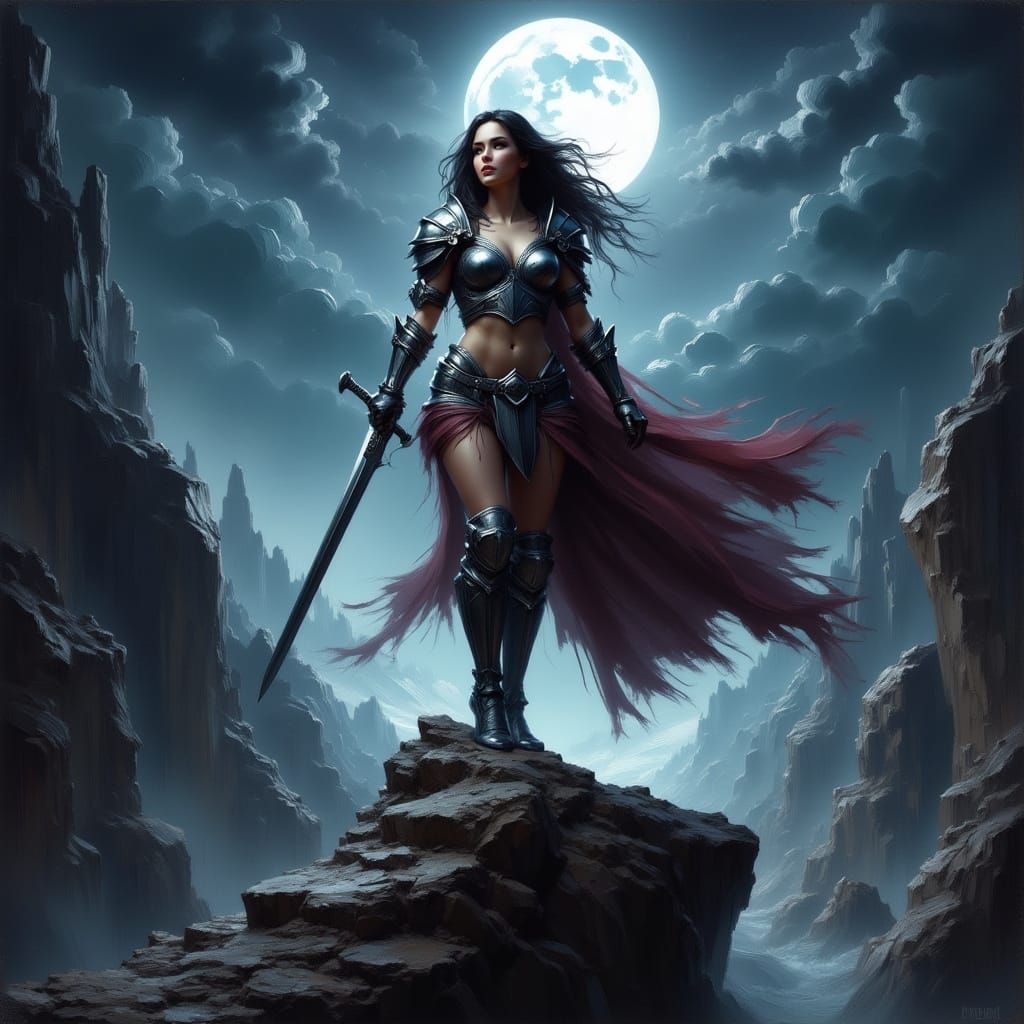 Female Warrior Defends Against Invaders in Dark Fantasy Styl...