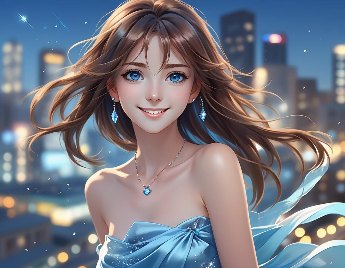 Anime Style Portrait of a Smiling Young Woman