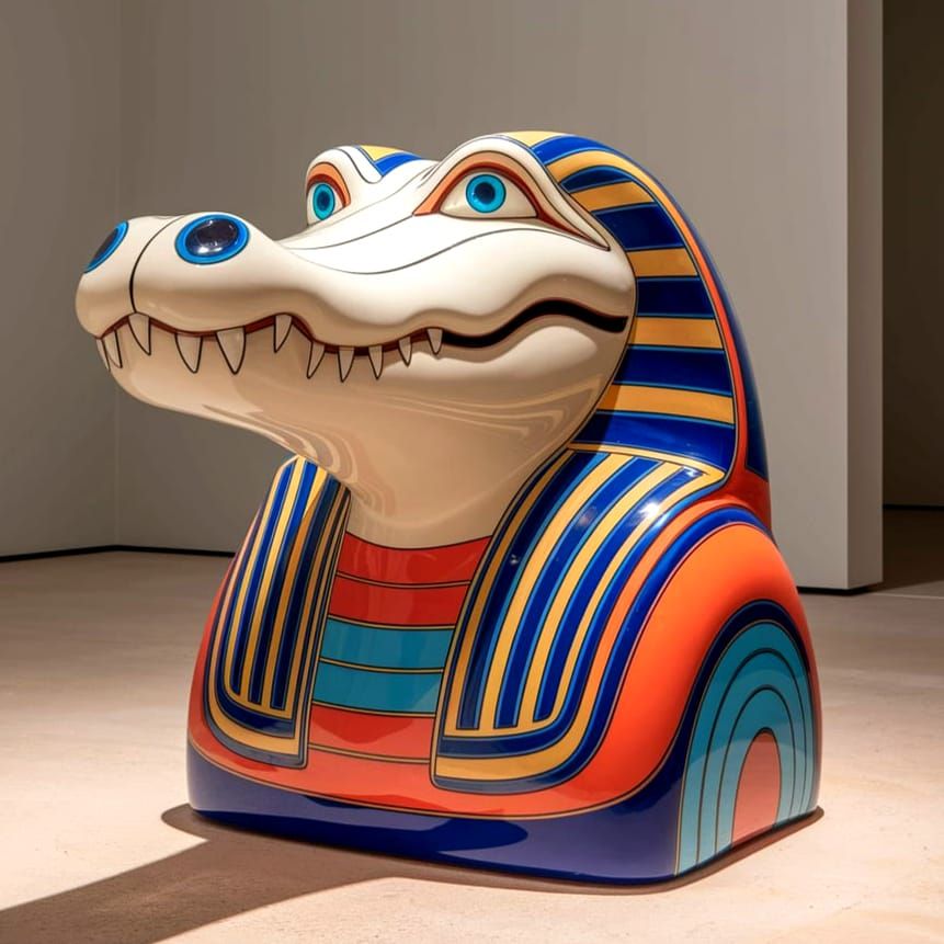 1920s Art-Déco Abstract Sobek God Sculpture