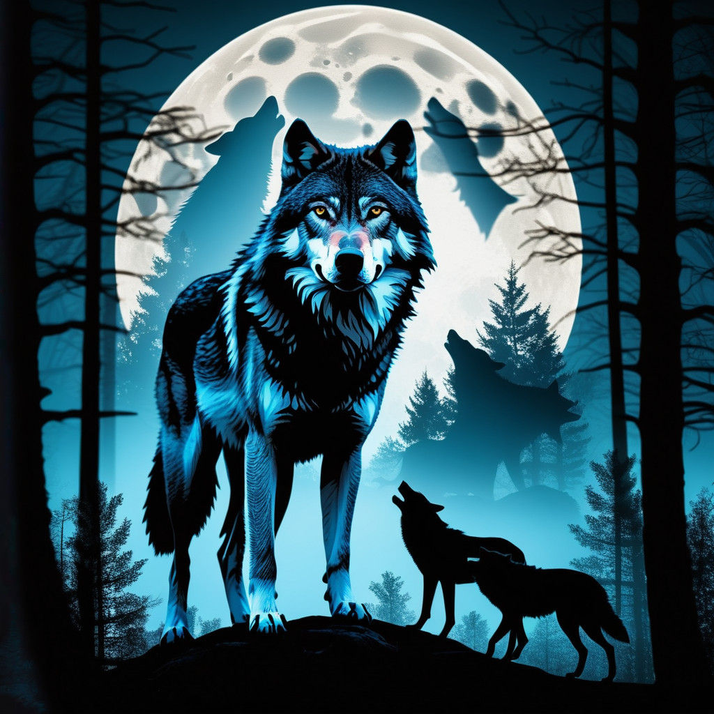 Lunar Wolves Amidst a Whispering Forest
