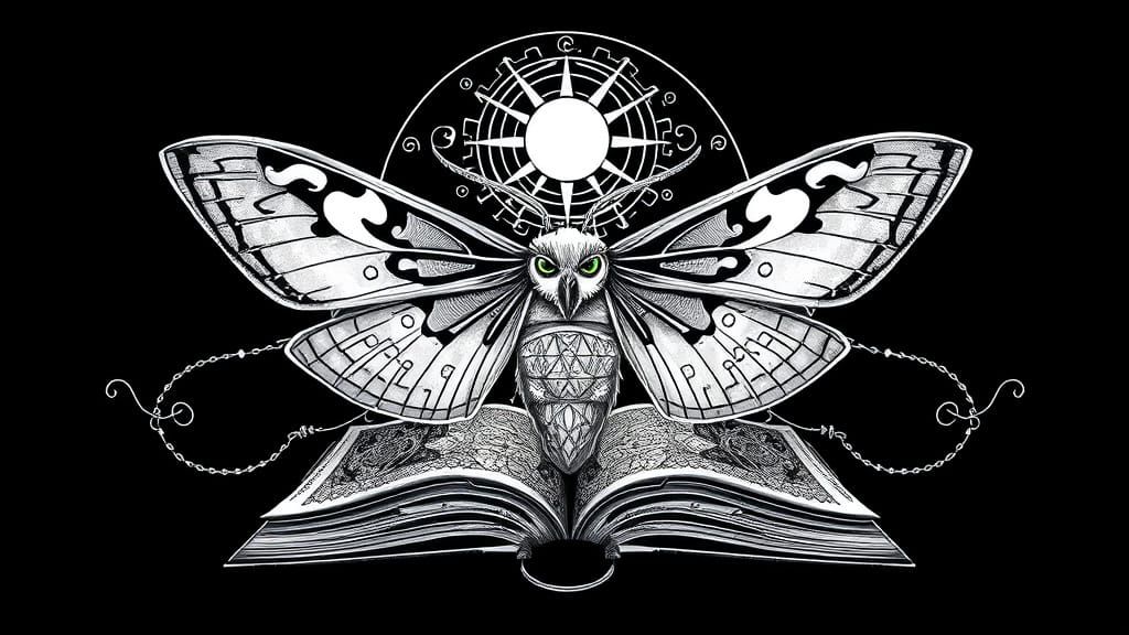 Surreal Dreamscapes: Whimsical Moth Amidst Celestial Geometr...