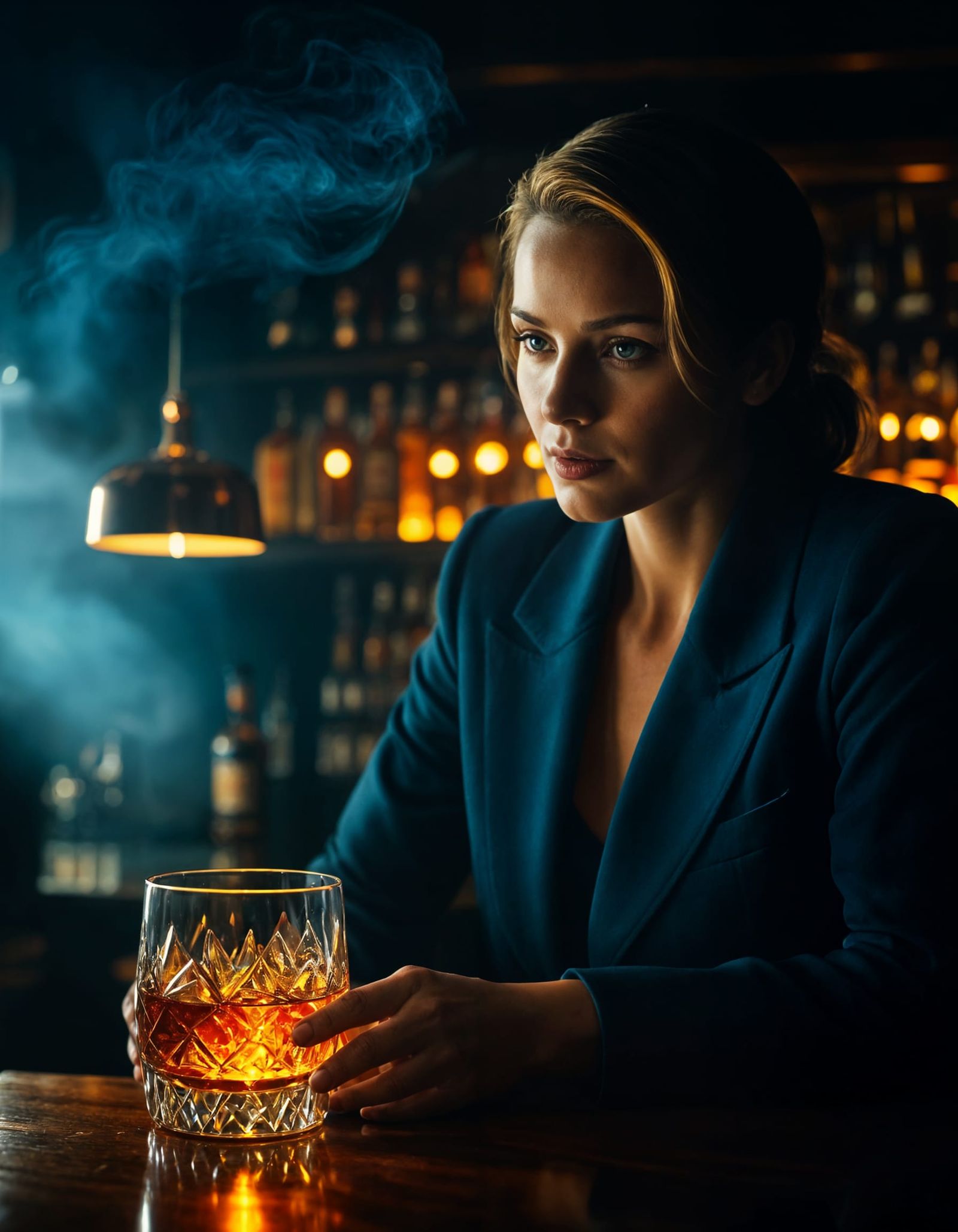 Film Noir: Woman with Cognac in Smokey Bar
