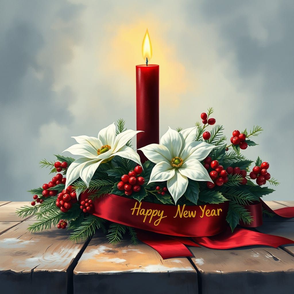 Warmly Lit Christmas Scene in Whimsical Watercolor Style