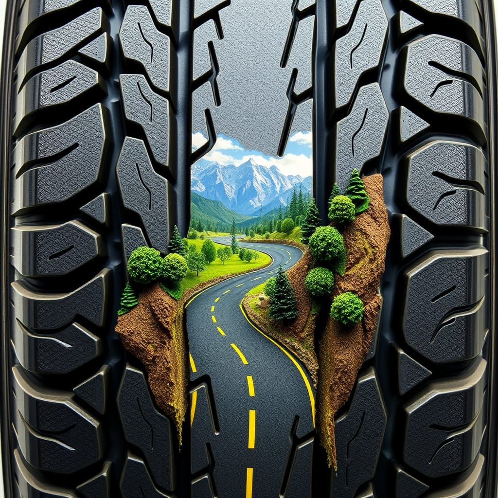 Sculpted Road in Tire Tread Art