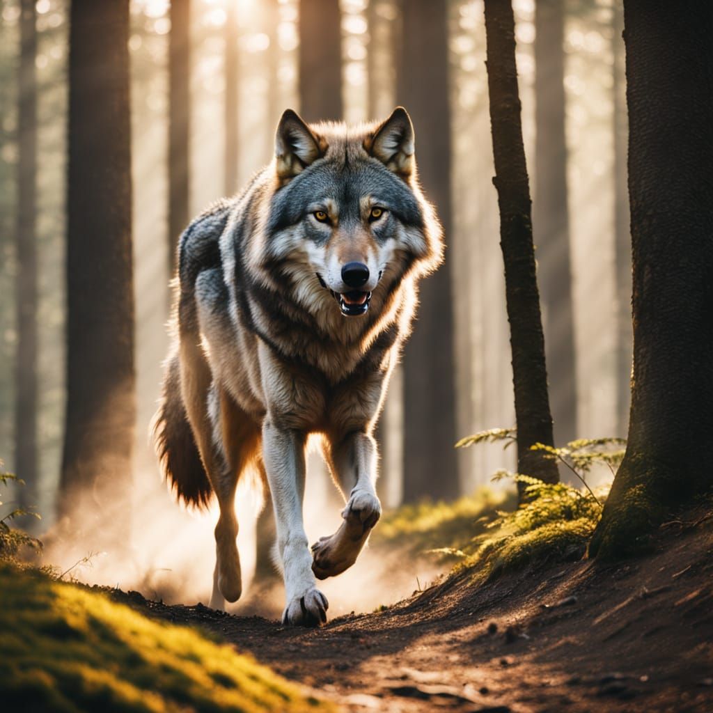 Wolf in Forest Landscape with Earthy Tones