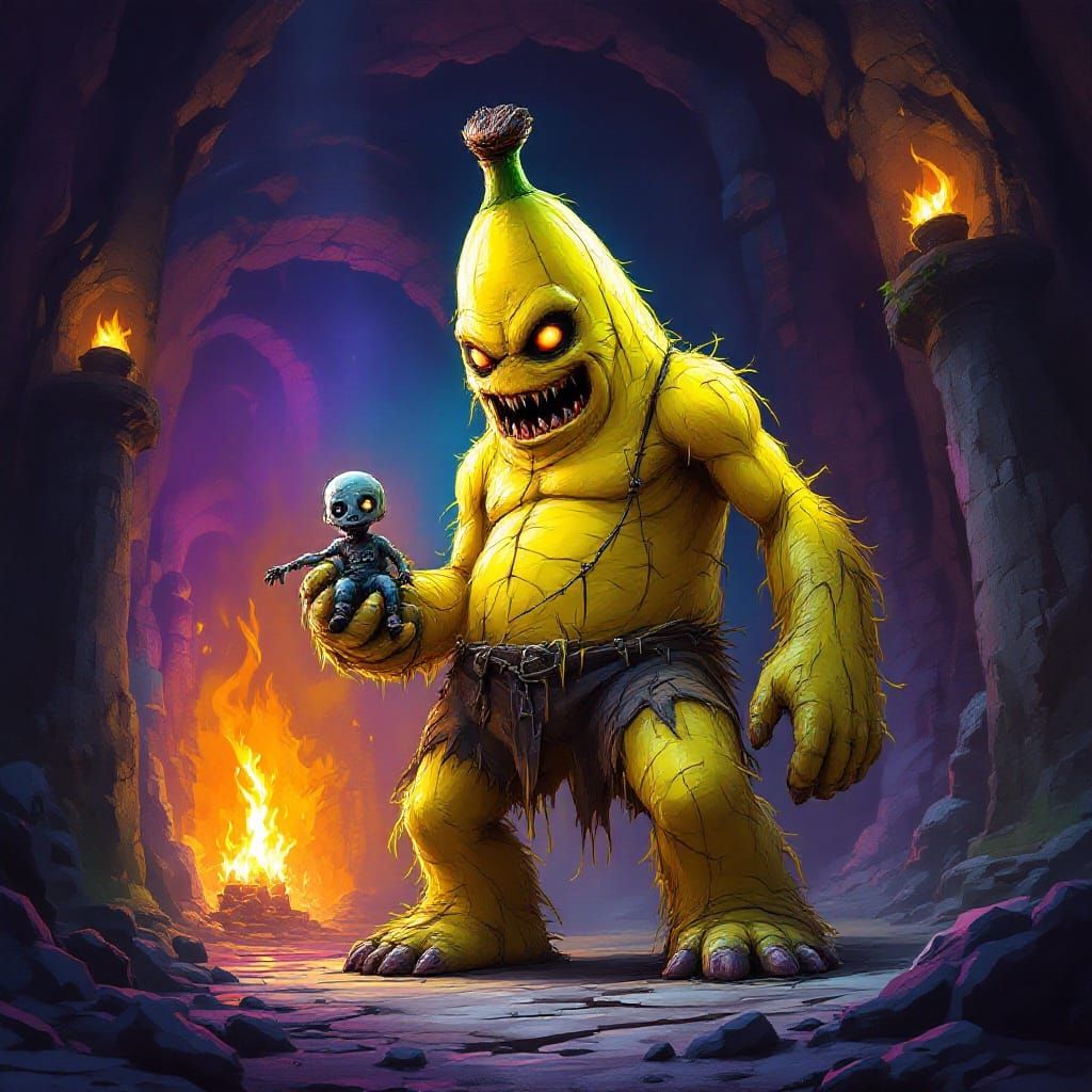 Banana Creature and Zombie Sidekick in Neon Dungeon