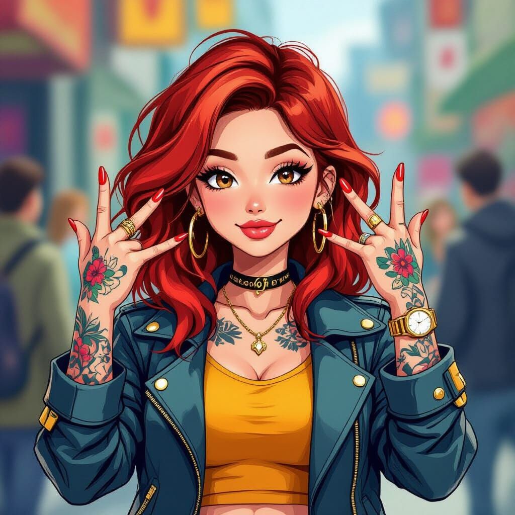 Cute Cartoon Redhead Flipping Off in Y2K Style