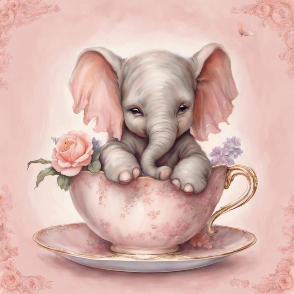 Adorable Baby Elephant Inside A Teacup
