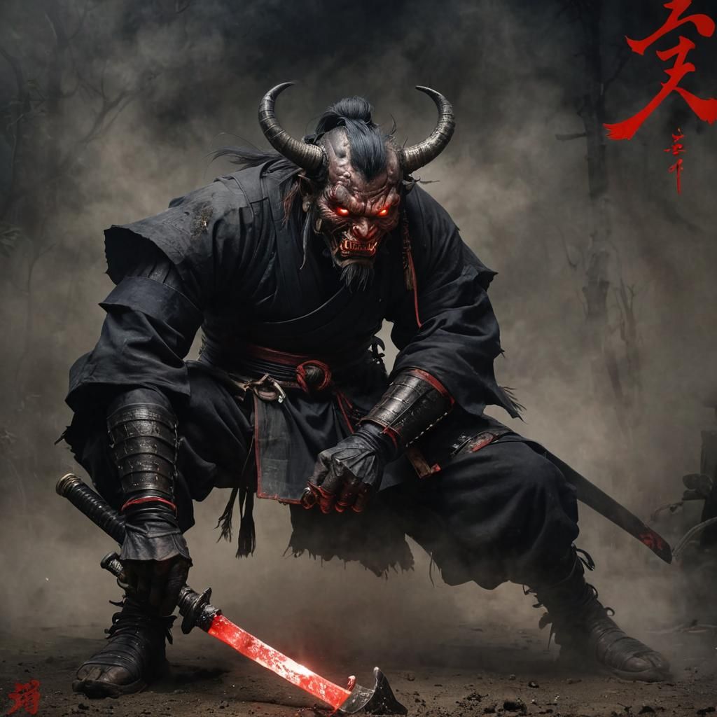 Eerie Oni Samurai in Dark Japanese Village