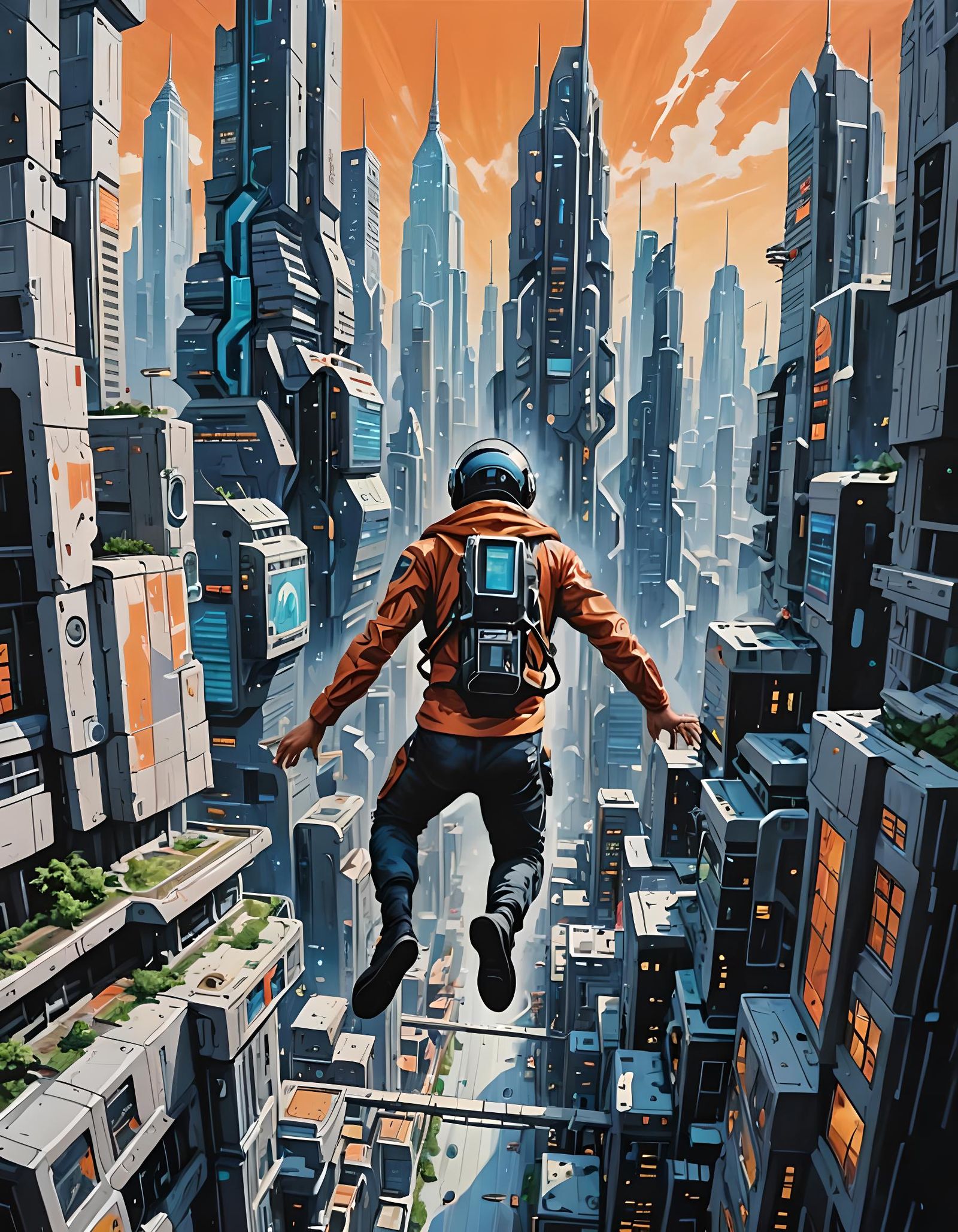 Gouache Painting: Arrival in a Futuristic City