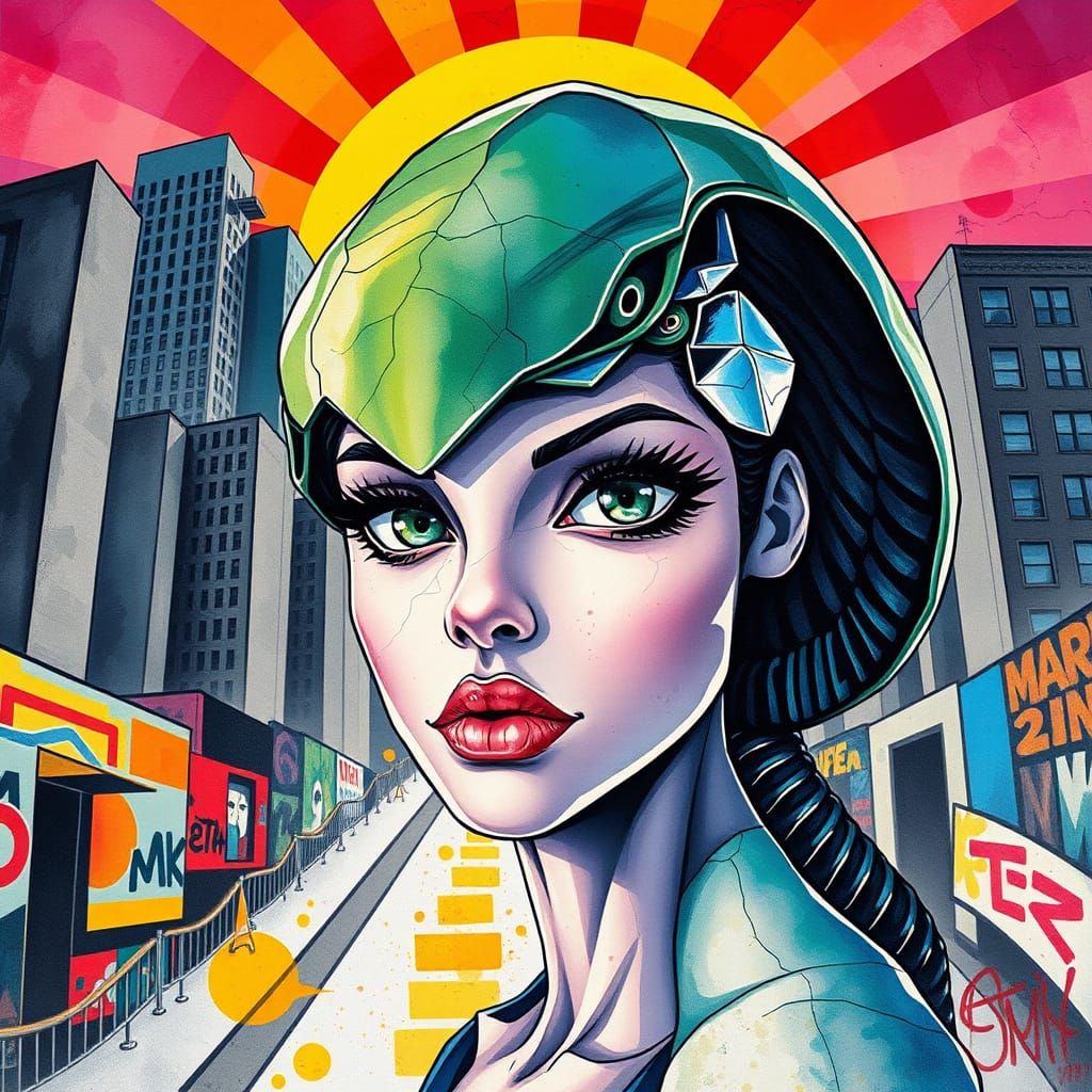 Anime Realism Portrait of a Lady in Downtown LA