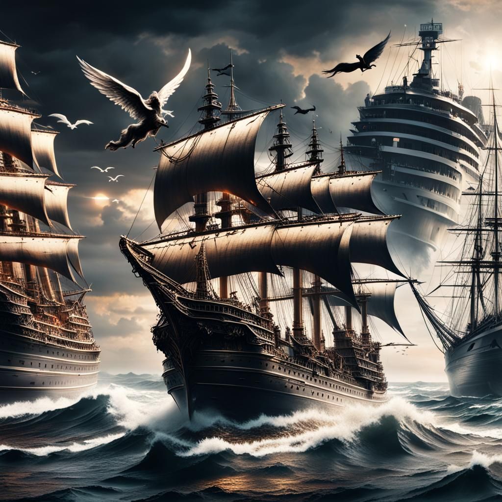 Angel of Death Soars Above Ship in Digital Painting