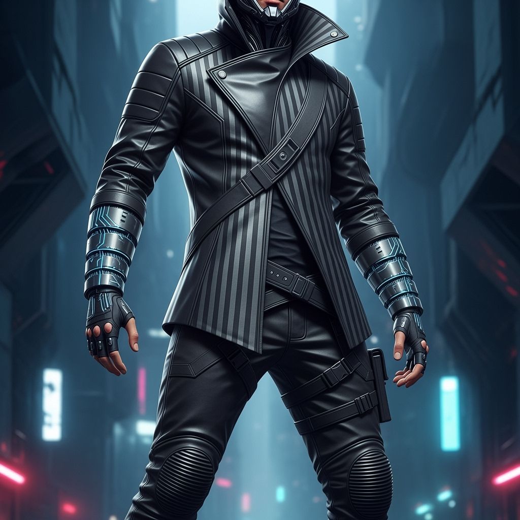 Cyberpunk Figure in Dynamic Liquid Metal Attire