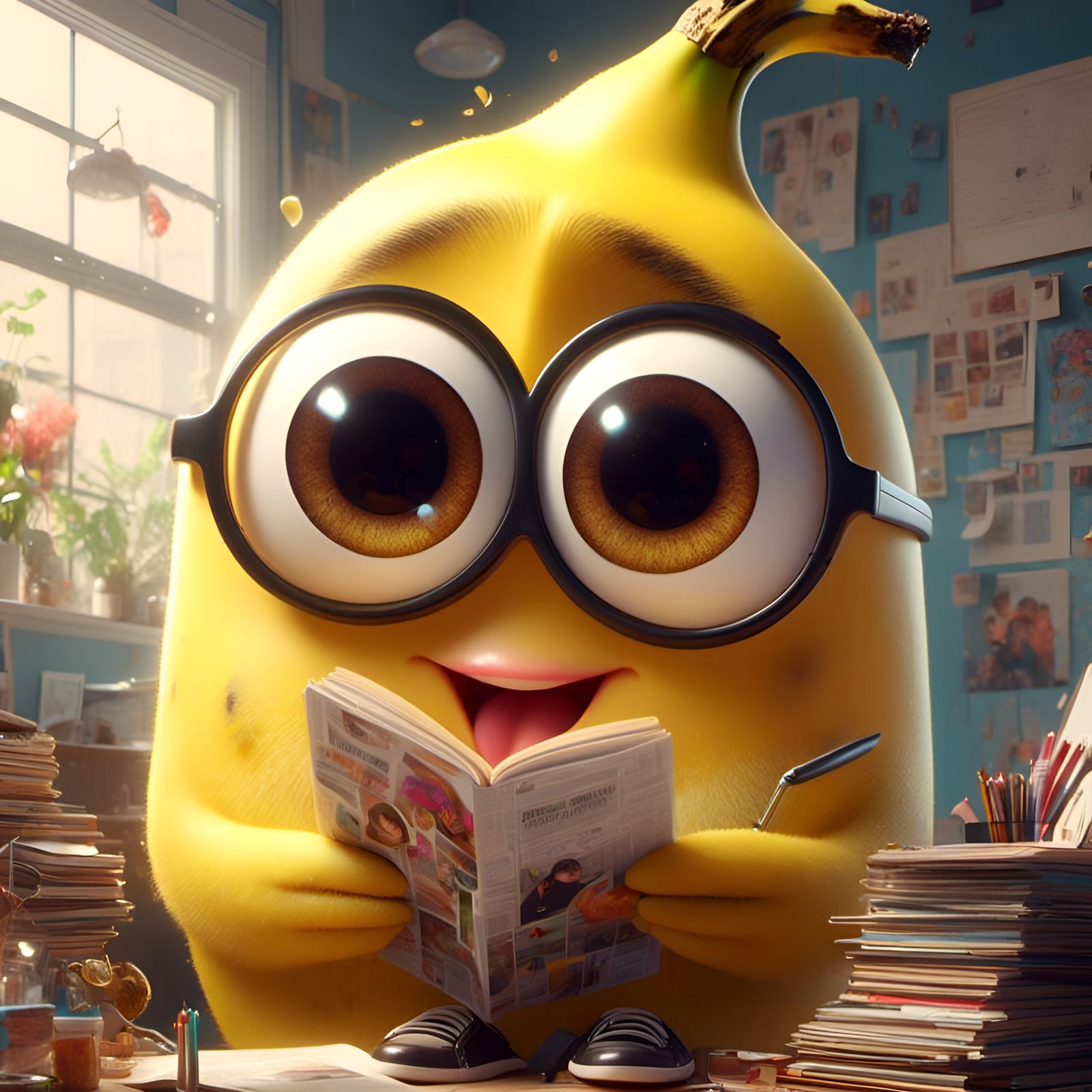 Sad Banana Portrait in Whimsical Digital Art Style