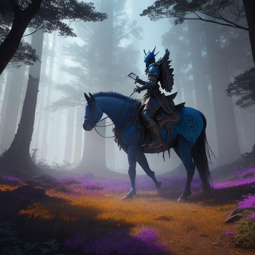Mystical Warrior in Ancient Forest, Fantasy Concept Art
