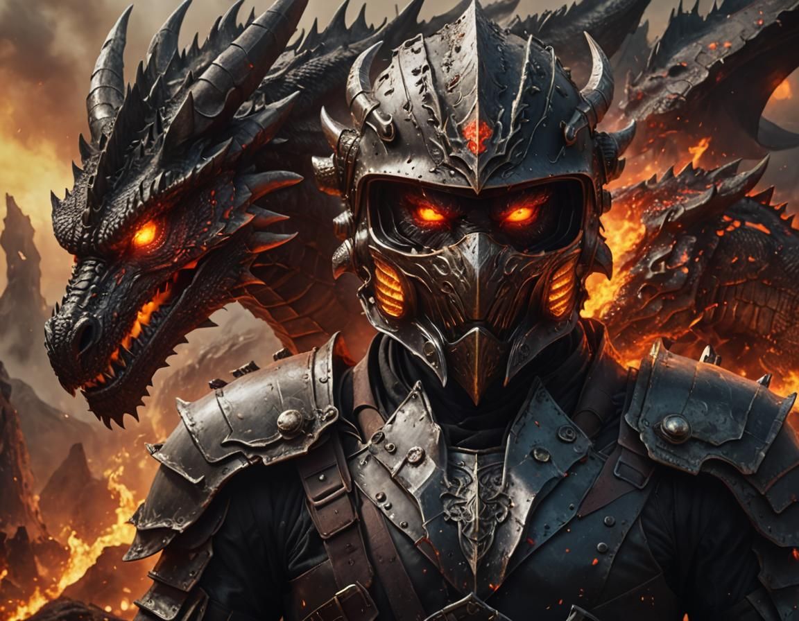 Dragon Born with Fire Helmet in Digital Painting