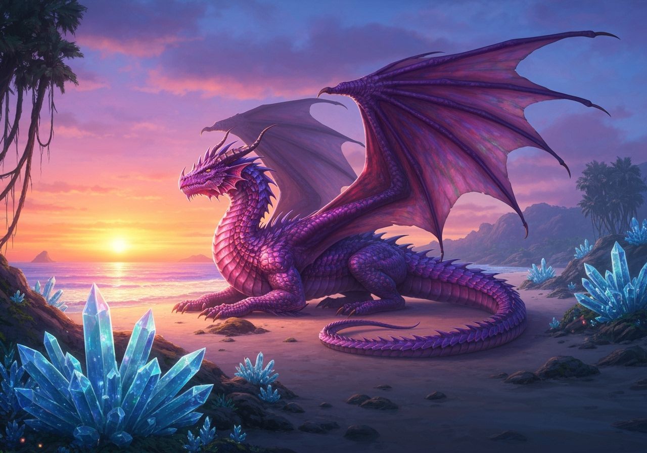 Majestic Dragon on Exotic Beach in Fantasy Art Style