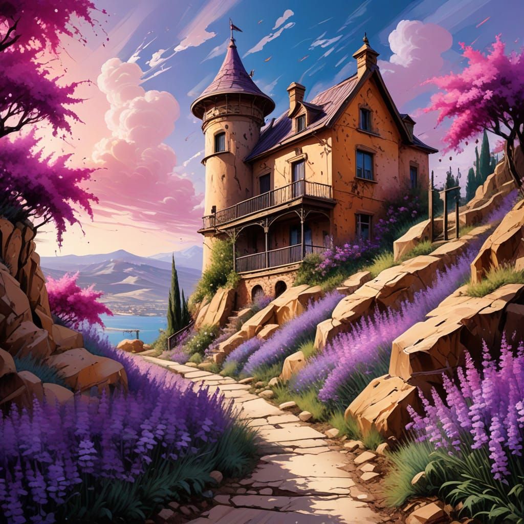 Surrealistic Mediterranean Estate in Mysterious Twilight