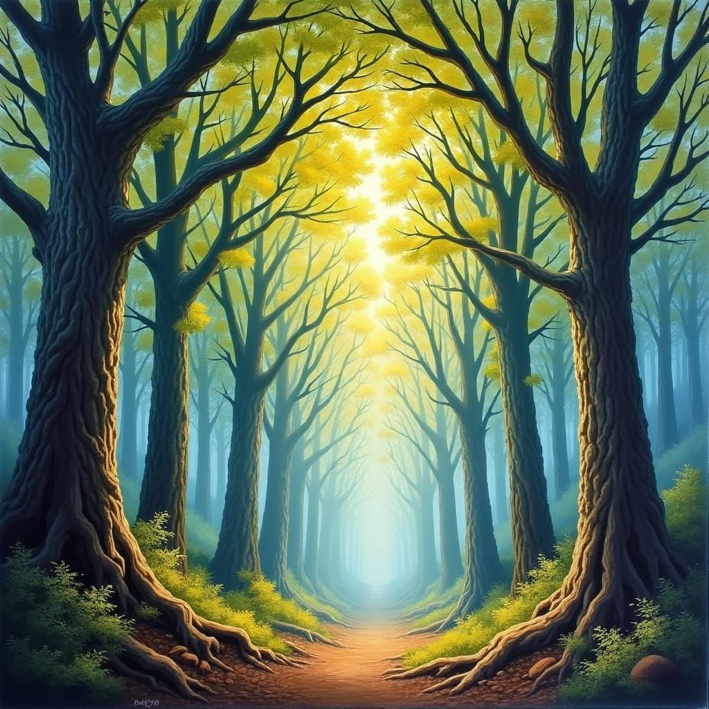 Gouache Forest Landscape with Watercolor Hues