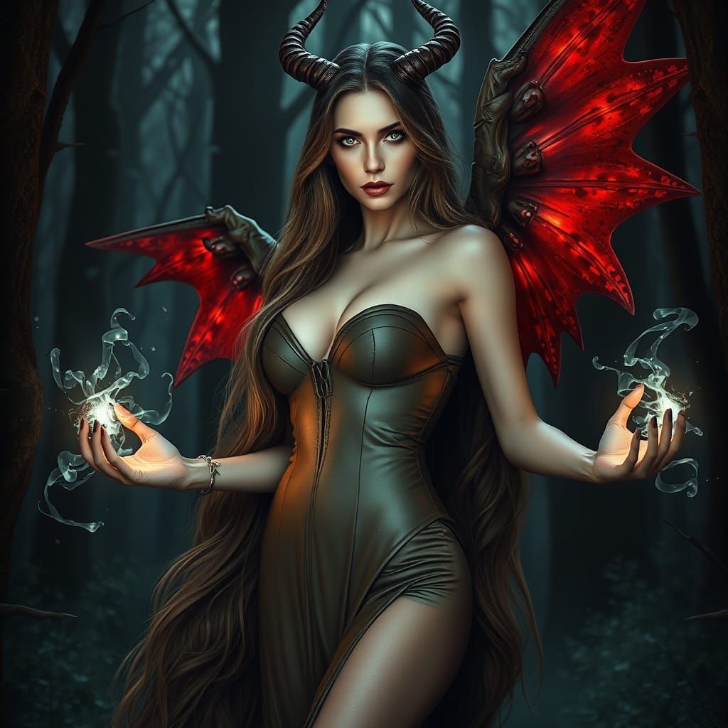 Circe: Seductive Devil-Angel Sorceress in Enchanted Forest