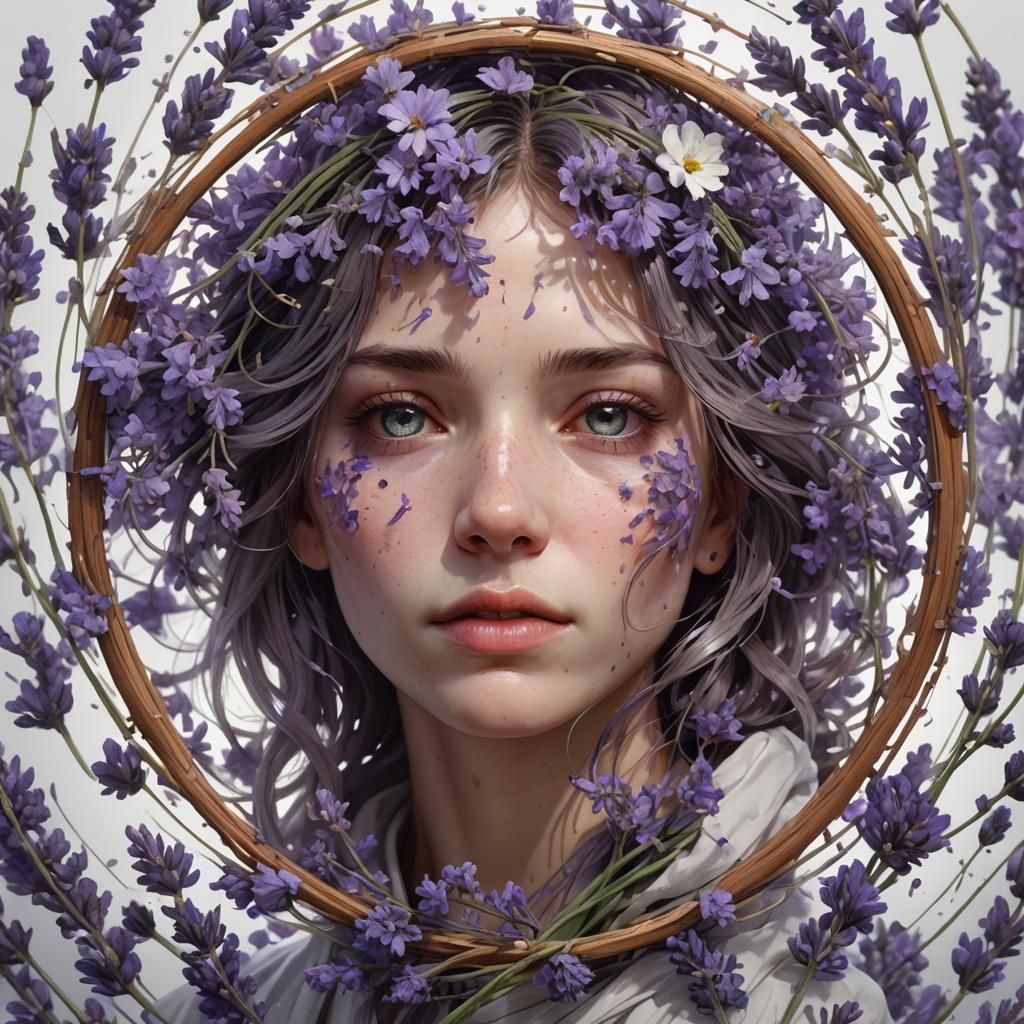Lavender Wreath Portrait in Art Nouveau Style