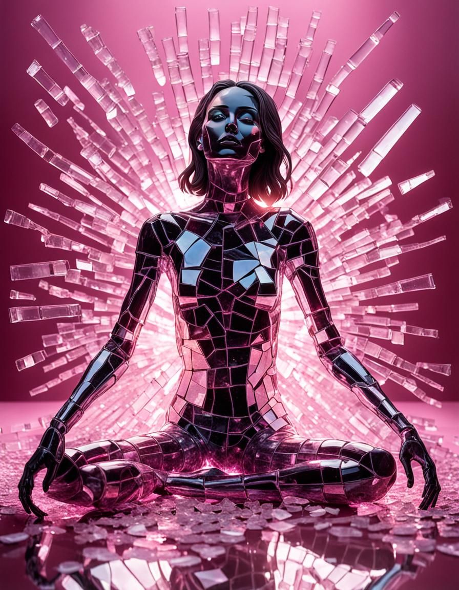 Shattered Glass Woman in Pink Sunbeams