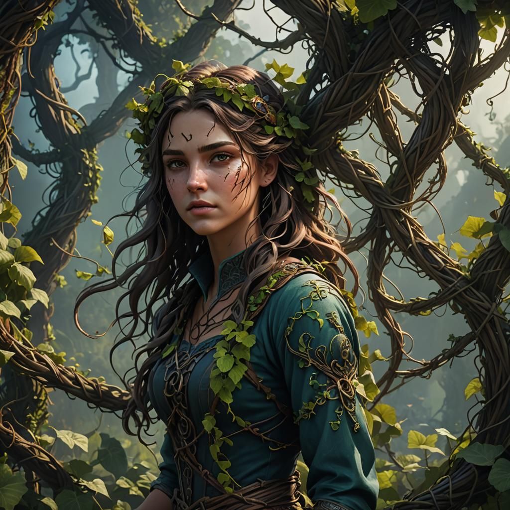 Girl Entwined in Tangled Vines: Fantasy Art