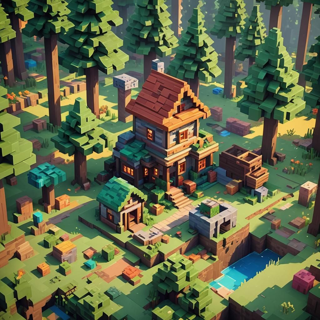 Minecraft Character Builds House in Blocky Forest