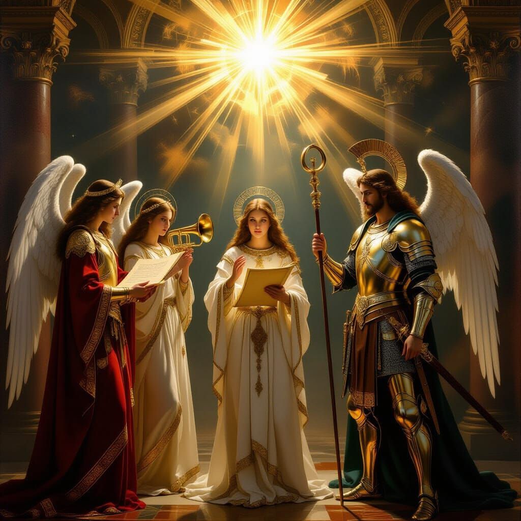 Divine Protection Scene with Archangels in Renaissance Style