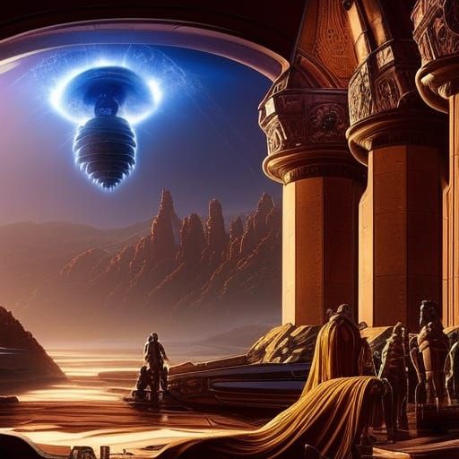 Giant Floating City with Mythological Creatures