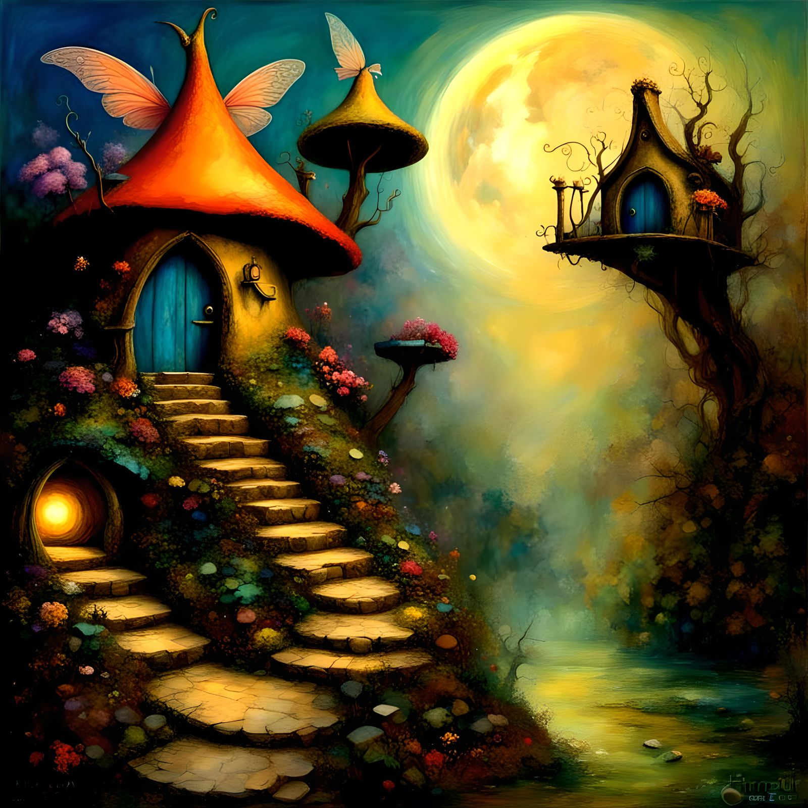 Fantasy fairy house, fantasy background,  By mordecai ardon